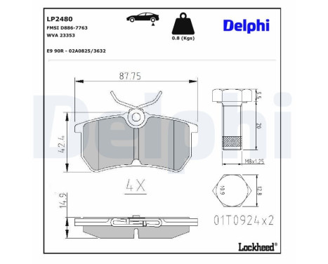 Bromsbeläggssats, skivbroms LP2480 Delphi