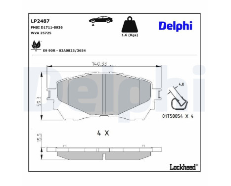 Bromsbeläggssats, skivbroms LP2487 Delphi