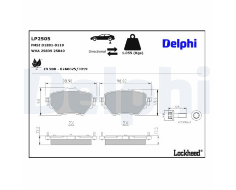 Bromsbeläggssats, skivbroms LP2505 Delphi