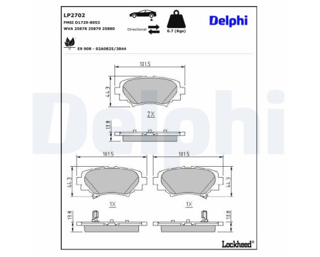 Bromsbeläggssats, skivbroms LP2702 Delphi
