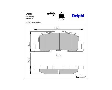 Bromsbeläggssats, skivbroms LP2703 Delphi