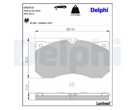 Bromsbeläggssats, skivbroms LP2713 Delphi