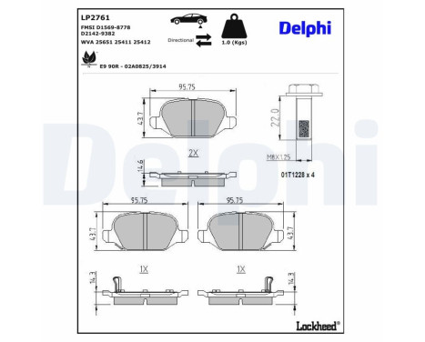 Bromsbeläggssats, skivbroms LP2761 Delphi