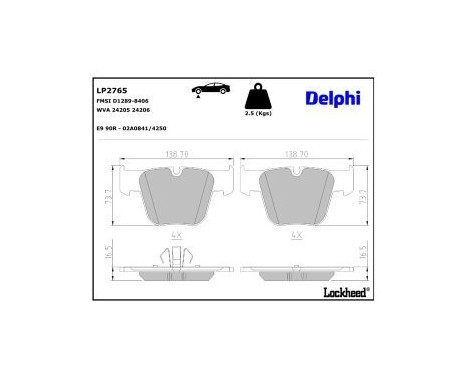 Bromsbeläggssats, skivbroms LP2765 Delphi