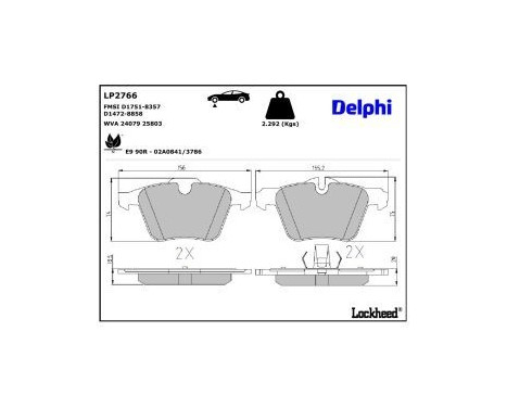 Bromsbeläggssats, skivbroms LP2766 Delphi