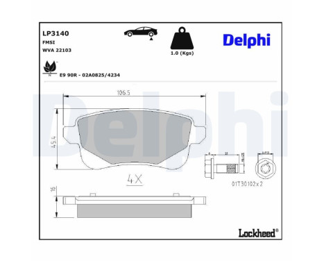 Bromsbeläggssats, skivbroms LP3140 Delphi
