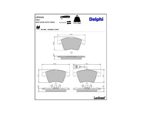 Bromsbeläggssats, skivbroms LP3142 Delphi