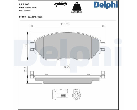 Bromsbeläggssats, skivbroms LP3143 Delphi