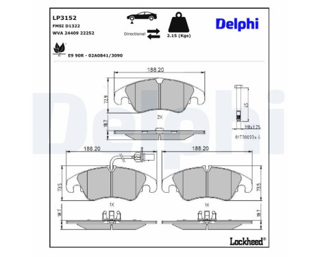 Bromsbeläggssats, skivbroms LP3152 Delphi