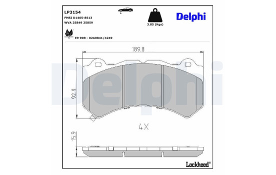 Bromsbeläggssats, skivbroms LP3154 Delphi