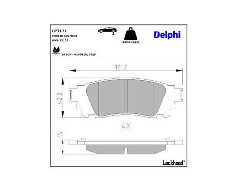 Bromsbeläggssats, skivbroms LP3171 Delphi