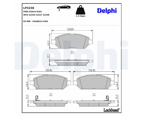 Bromsbeläggssats, skivbroms LP3236 Delphi