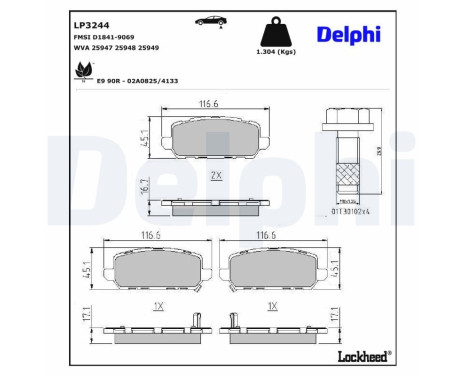 Bromsbeläggssats, skivbroms LP3244 Delphi