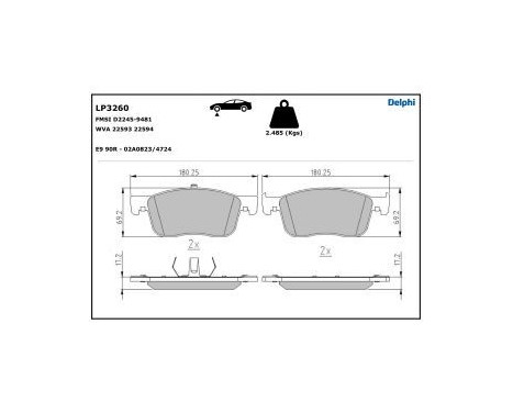 Bromsbeläggssats, skivbroms LP3260 Delphi, bild 3