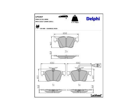Bromsbeläggssats, skivbroms LP3267 Delphi