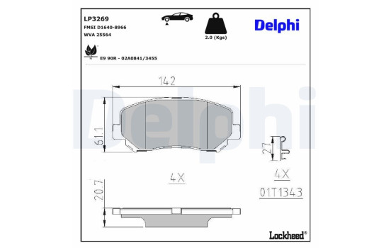 Bromsbeläggssats, skivbroms LP3269 Delphi