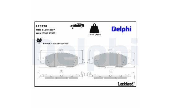 Bromsbeläggssats, skivbroms LP3278 Delphi