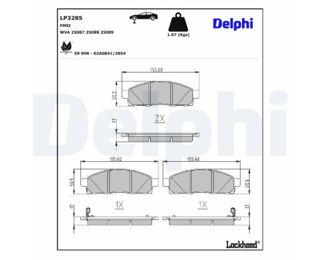 Bromsbeläggssats, skivbroms LP3285 Delphi