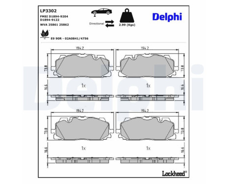 Bromsbeläggssats, skivbroms LP3302 Delphi