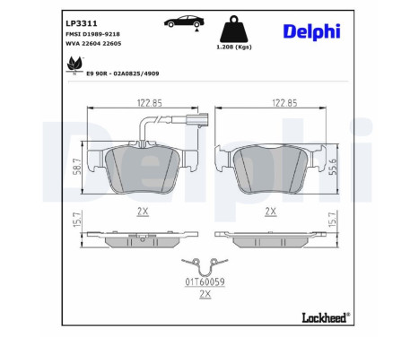 Bromsbeläggssats, skivbroms LP3311 Delphi
