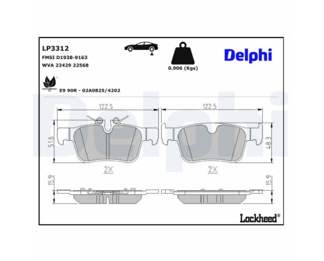 Bromsbeläggssats, skivbroms LP3312 Delphi Bromsbeläggssats, skivbroms LP3312 Delphi