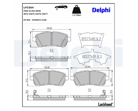Bromsbeläggssats, skivbroms LP3364 Delphi