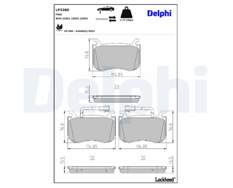 Bromsbeläggssats, skivbroms LP3380 Delphi