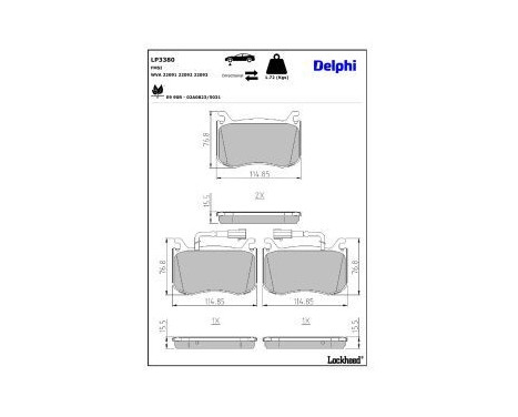 Bromsbeläggssats, skivbroms LP3380 Delphi