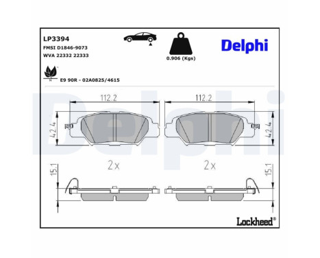 Bromsbeläggssats, skivbroms LP3394 Delphi