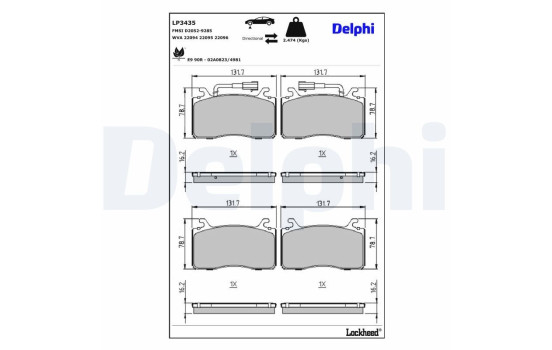 Bromsbeläggssats, skivbroms LP3435 Delphi