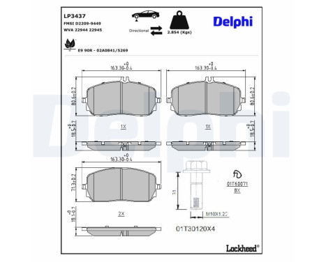 Bromsbeläggssats, skivbroms LP3437 Delphi