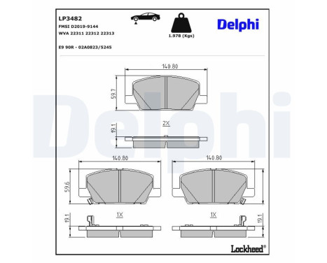 Bromsbeläggssats, skivbroms LP3482 Delphi