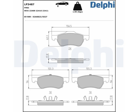 Bromsbeläggssats, skivbroms LP3487 Delphi
