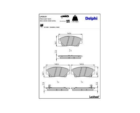 Bromsbeläggssats, skivbroms LP3519 Delphi