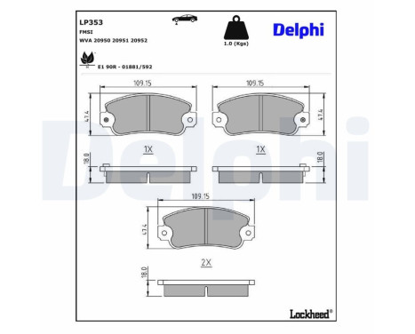 Bromsbeläggssats, skivbroms LP353 Delphi