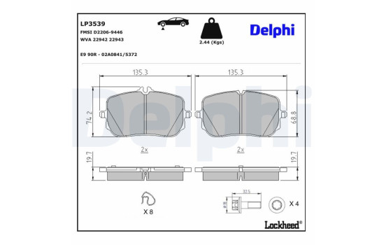 Bromsbeläggssats, skivbroms LP3539 Delphi, bild 3