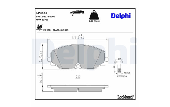 Bromsbeläggssats, skivbroms LP3543 Delphi