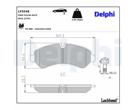 Bromsbeläggssats, skivbroms LP3548 Delphi