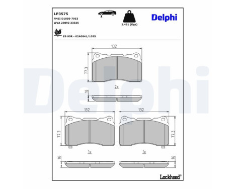Bromsbeläggssats, skivbroms LP3575 Delphi