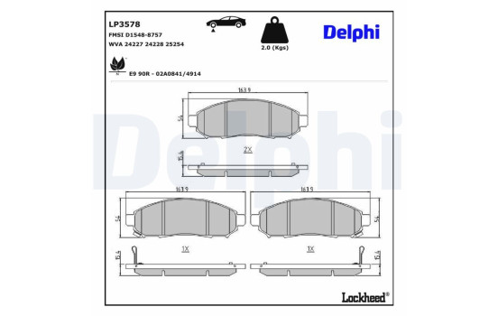 Bromsbeläggssats, skivbroms LP3578 Delphi