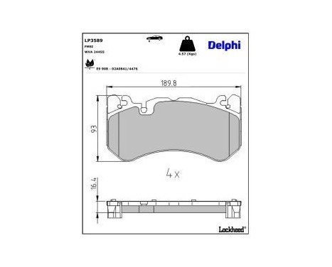 Bromsbeläggssats, skivbroms LP3589 Delphi