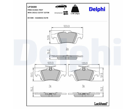 Bromsbeläggssats, skivbroms LP3600 Delphi