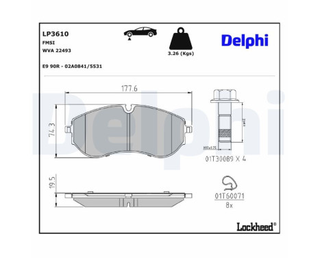 Bromsbeläggssats, skivbroms LP3610 Delphi