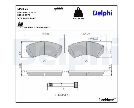 Bromsbeläggssats, skivbroms LP3623 Delphi