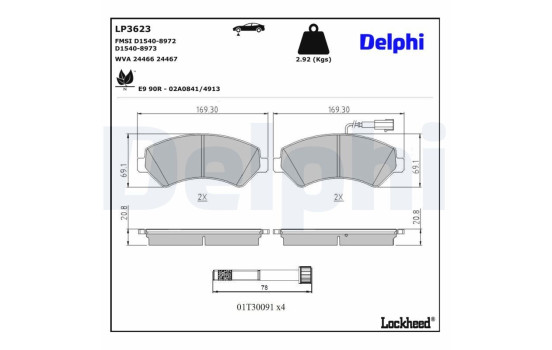 Bromsbeläggssats, skivbroms LP3623 Delphi