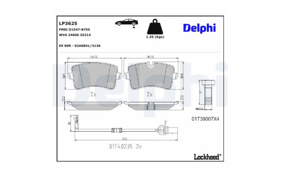 Bromsbeläggssats, skivbroms LP3625 Delphi