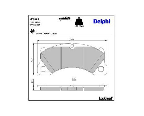 Bromsbeläggssats, skivbroms LP3629 Delphi