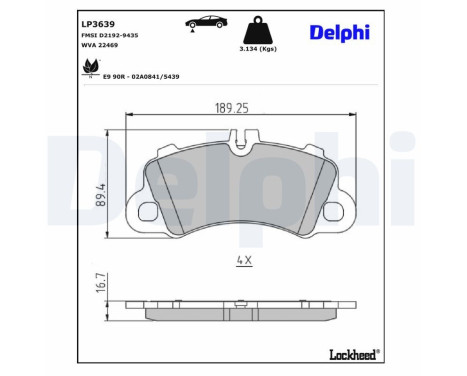 Bromsbeläggssats, skivbroms LP3639 Delphi