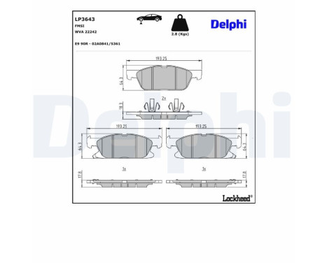 Bromsbeläggssats, skivbroms LP3643 Delphi