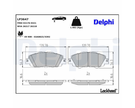 Bromsbeläggssats, skivbroms LP3647 Delphi